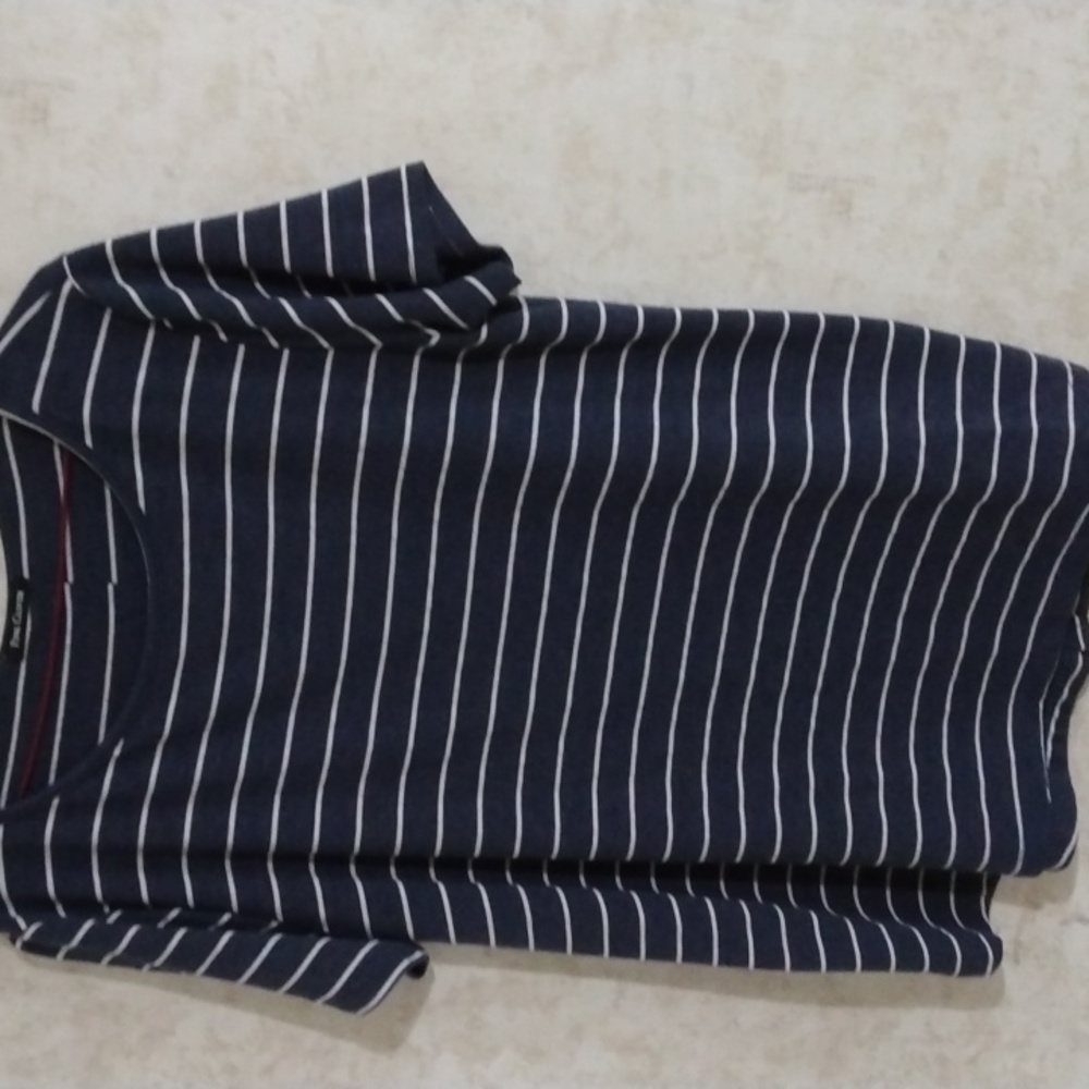 VGUC Pink Clover size L Navy and White Striped Short Sleeve Shirt